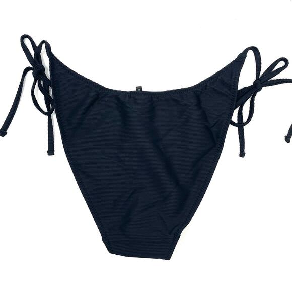 J. Crew Ribbed Curved-waist Cheeky String Bikini Bottom Black Women's Med BE805 - Picture 2 of 7